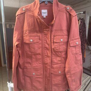 Kensie Orange Utility Cargo Jacket Button Front L